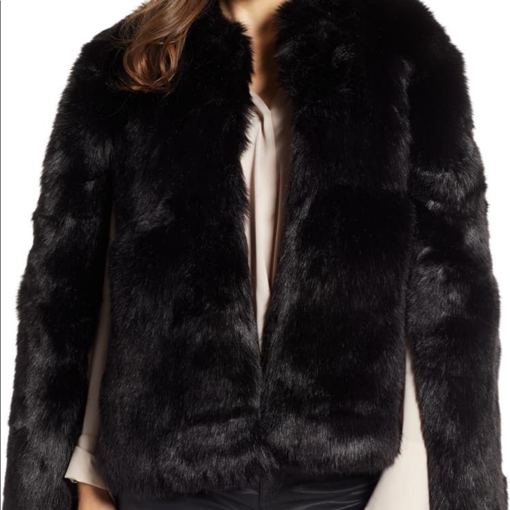 Halogen black faux fur cape